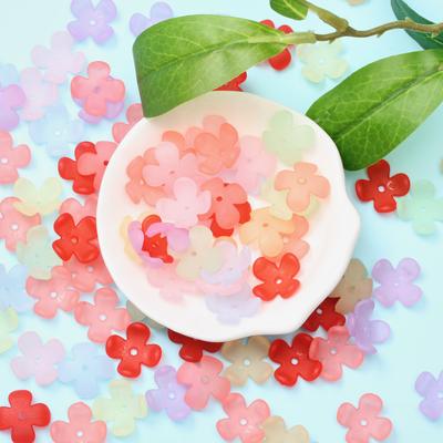 Handgefertigte 4-blättrige Blume, handgefertigt, warme Farbe, DIY-Schmuckzubehör, Blümchen, Gefäß, Armband, Halskette, Mode, 100 Stück, mattierte Perlen, Acryl, 15 mm
