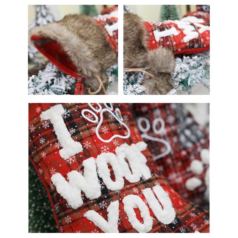 1pc Dog Christmas Ornaments Socks Pendants XMAS Fur Collar Lattice Socks Christmas Tree Decorations Navidad  Wholesale