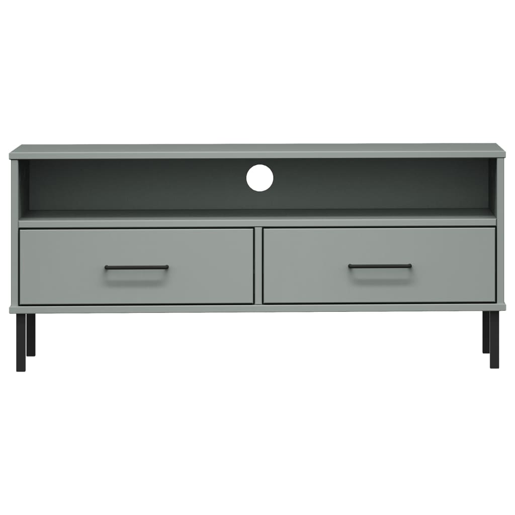 Oslo TV Stand with Metal Legs Grey Solid Pine Wood