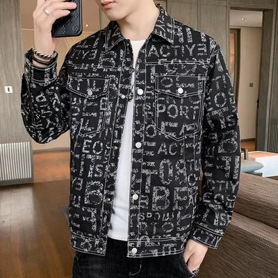 Jaqueta de Lapela com Estampa de Letras Estilo Coreano Nova para Homens Primavera e Outono Tendência Mesma Roupa de Celebridade da Internet Jaqueta Versátil Elegante com Múltiplos Bolsos