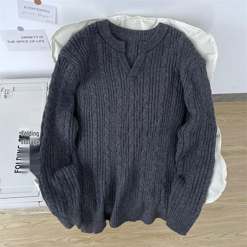 

Men s White Cable Knit Loose Sweater - Round Neck for Spring, Autumn, and Winter 2025: Perfect as a Couple s Base Layer Knitwear Top M сірий колір
