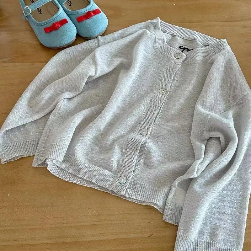 Kids Summer Thin Ice Silk Sun Protection Cardigan With Bow Knot Air Conditioning Shirt 110