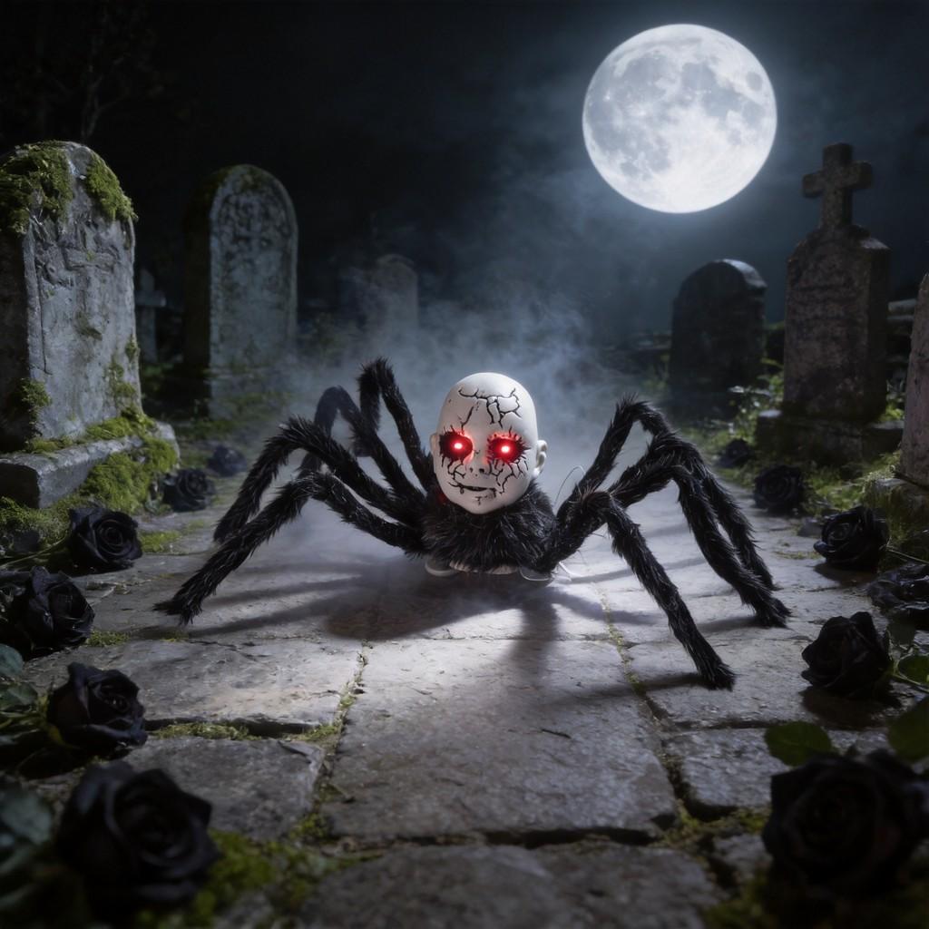 Halloween Spider Doll Creepy Animatronic Light Sound Effect For Haunted House Decor