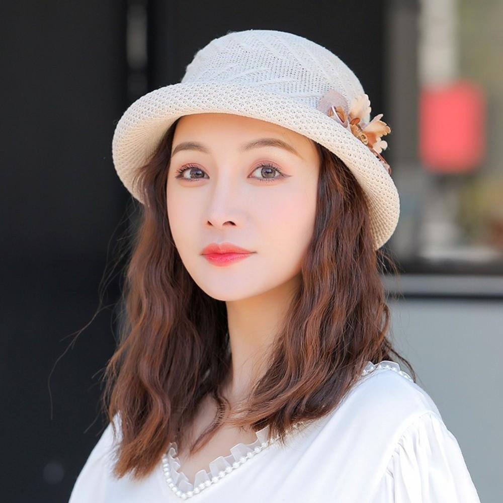 Korean Style Flower Fisherman Hat Rolled Brim Women Sun Cap Casual Sunscreen Bucket Cap  Summer