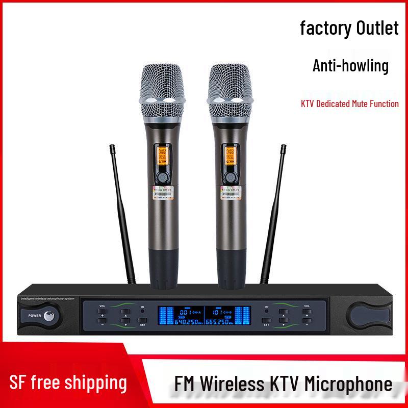 KTV Professional UHF Dual Handheld Wireless Metal Microphone for Stage Performance