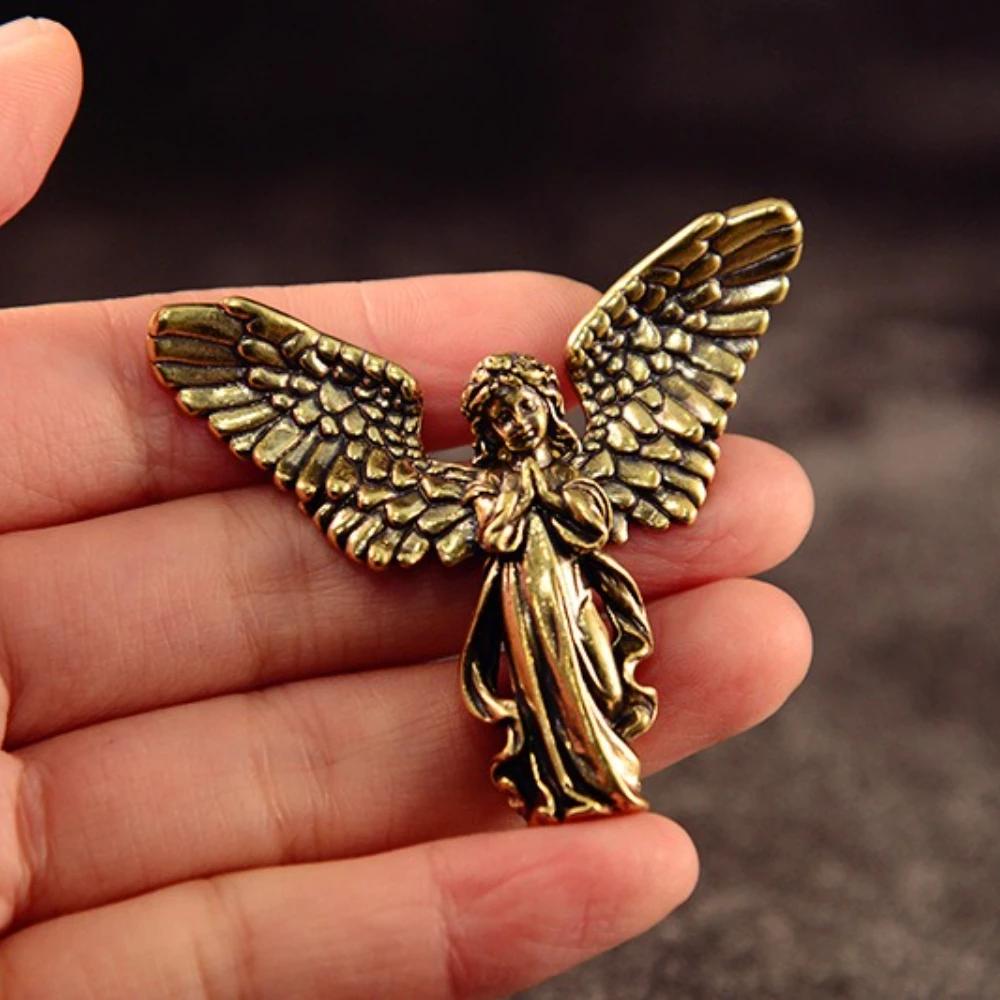 1Pc Six Winged Guardian Angel Statue Blessing Ornament Desktop Retro Copper Cupid Statue Brass Seraphim Figurine Home Decoration