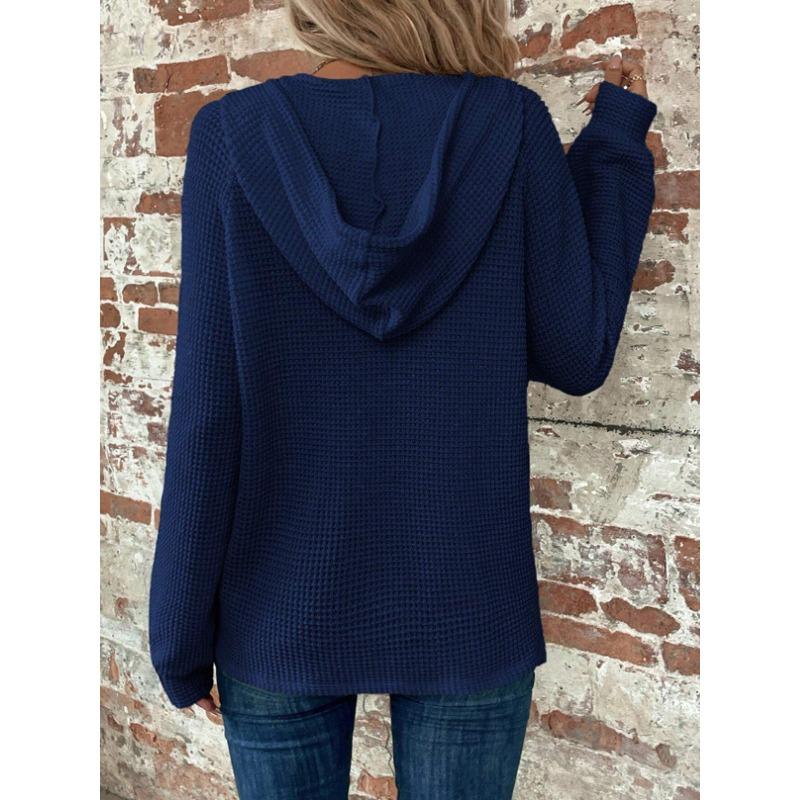 Blusas Camisas Casuales de Moda para Mujer Primavera Otoño Color Sólido Estampado Manga Larga con Capucha