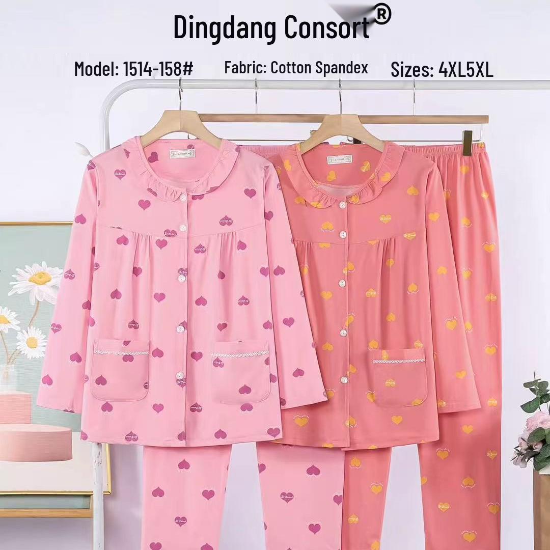 

Dingdang Guifei Autumn/Winter Women s 2-Piece Set: Turn-Down Collar Long Sleeve Top & Long Pants Pajamas – Fashionable, Comfortable Homewear. 4XL рожевий