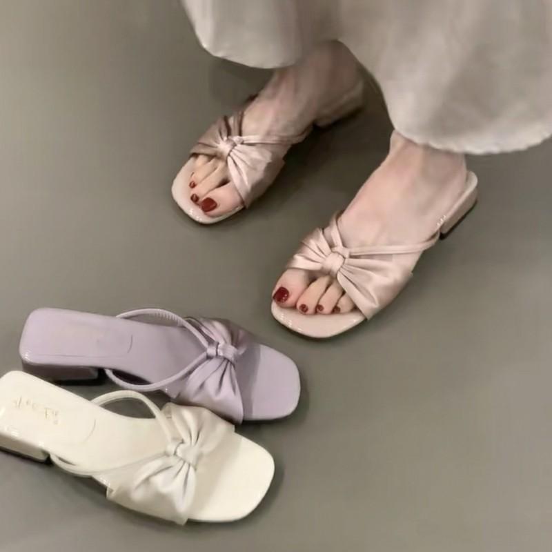 Fashion Bow Chunky Summer Shoes New Sexy High Heels Women Slippers Sandals Designer Flip Flops Open Toe Party Pumps Slides Zapatos Mujer