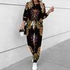 Women Floral Print Two Piece Outfit, Long Sleeve Crew Neck Top & Drawstring Jogger Pants Casual Tracksuit for Spring Autumn