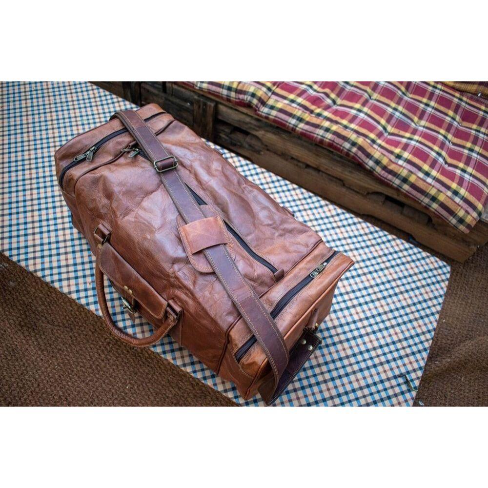 Men's Genuine Goat Leather Vintage Gym Traveler Travel Luggage Bag