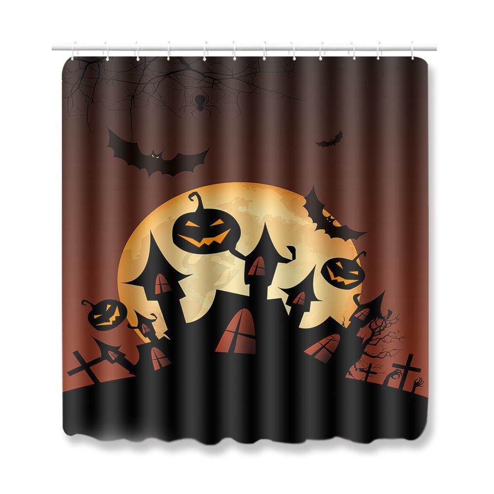 Halloween Shower Curtain Floor Mat Combination Four-Piece Set Bathroom Toilet Carpet Shower Room Foot Mat