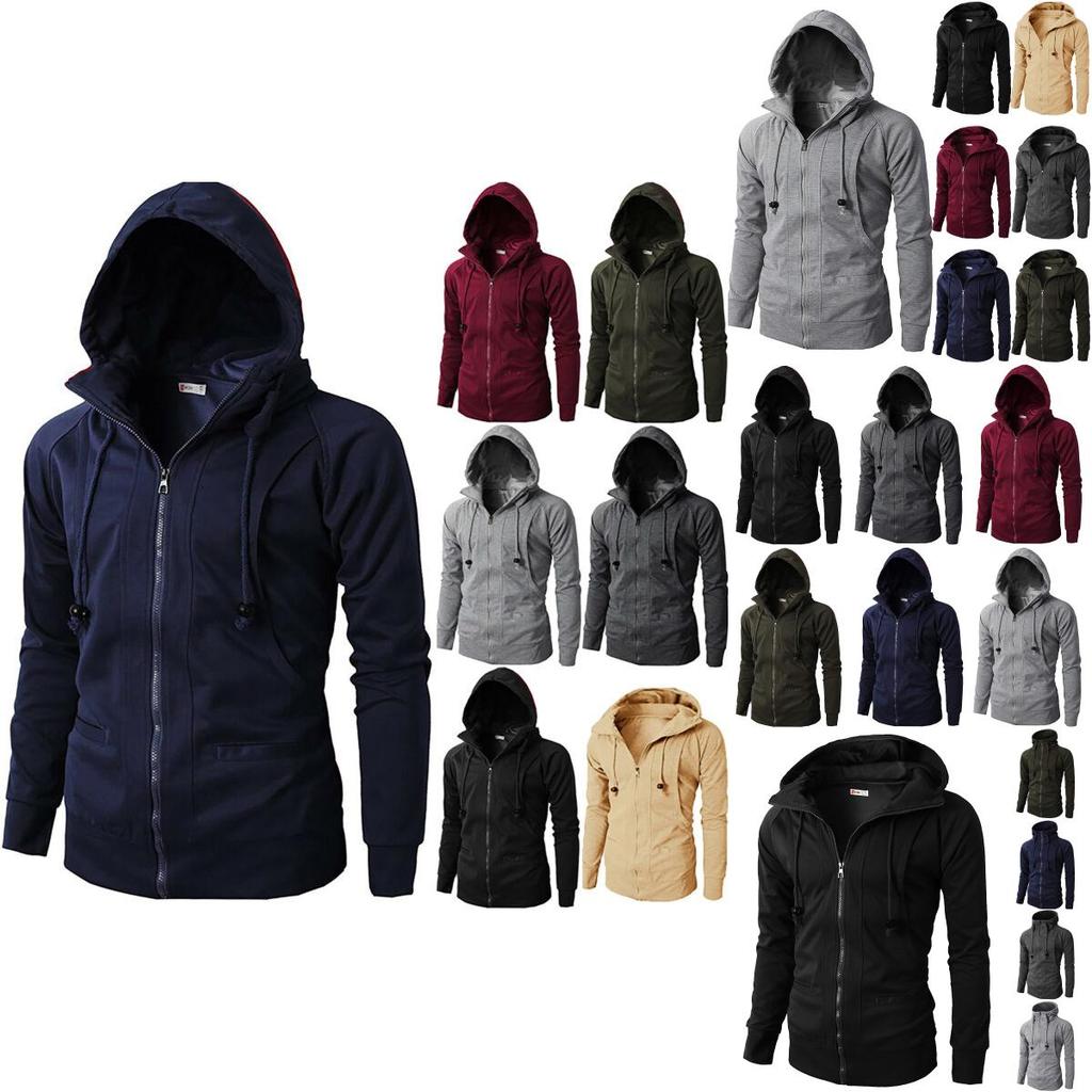 Stylish Men's Hooded Coat With Drawstring And Zipper Up Slim Fit Hoodie Jacket Overcoat