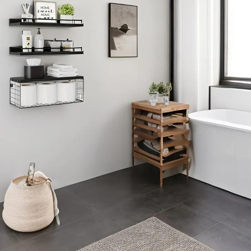 Floating Shelves with Wire Storage Basket Bathroom Kitchen Storage Rack Wall Shelf Decoration Floating Wall Shelves Home Decor