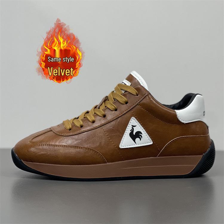 2025 Rooster Forrest Gump Men's Winter Fleece-Lined Leather Sneakers: Warm, Genuine Leather Low-Top Sports Shoes