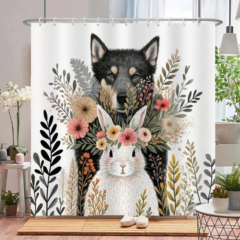 

Cute Flower & Animal Pattern Shower Curtain with Hooks Weighted Bottom Reinforced Eyelets & Easy to Clean 90X180CM