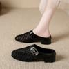 Fashion Fashion Baotou Slippers Summer New Round Head Mesh Cloth Metal Buckle Anti-slip Wear-resistant Heel Shoes