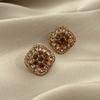 Luxury Female Zircon Stone Stud Earrings Bling Gold Color Wedding  For Women
