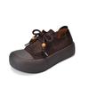 Johnature Genuine Leather Thick Sole Women's Shoes Round Toe Lace-up Versatile Casual Flat Platform Shoes