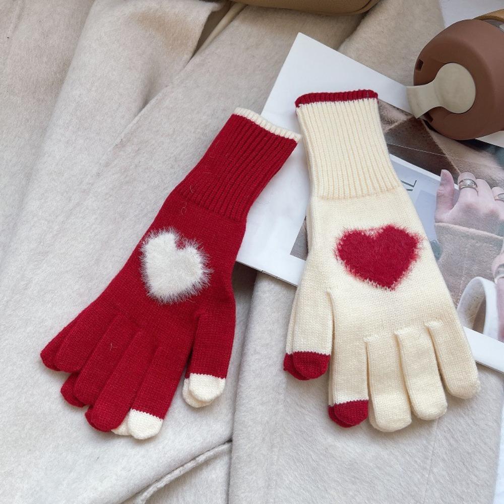 Touchscreen Women Knitted Gloves Windproof Cycling Gloves Love Heart Gloves  Riding Equipment