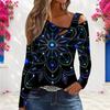 Women Plus Size Asymmetric Cutout Neck Cold Shoulder Long Sleeve Fitted Pastel Gradient Printed Top