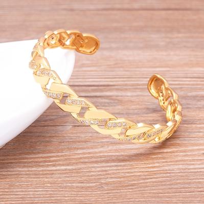 

Nidin Fashion Copper Zircon Bracelet For Women Gold Plated Chain Bracelets Open Cuff Adjustable Bangle Jewelry Gift Wholesale 56-58mm золотий