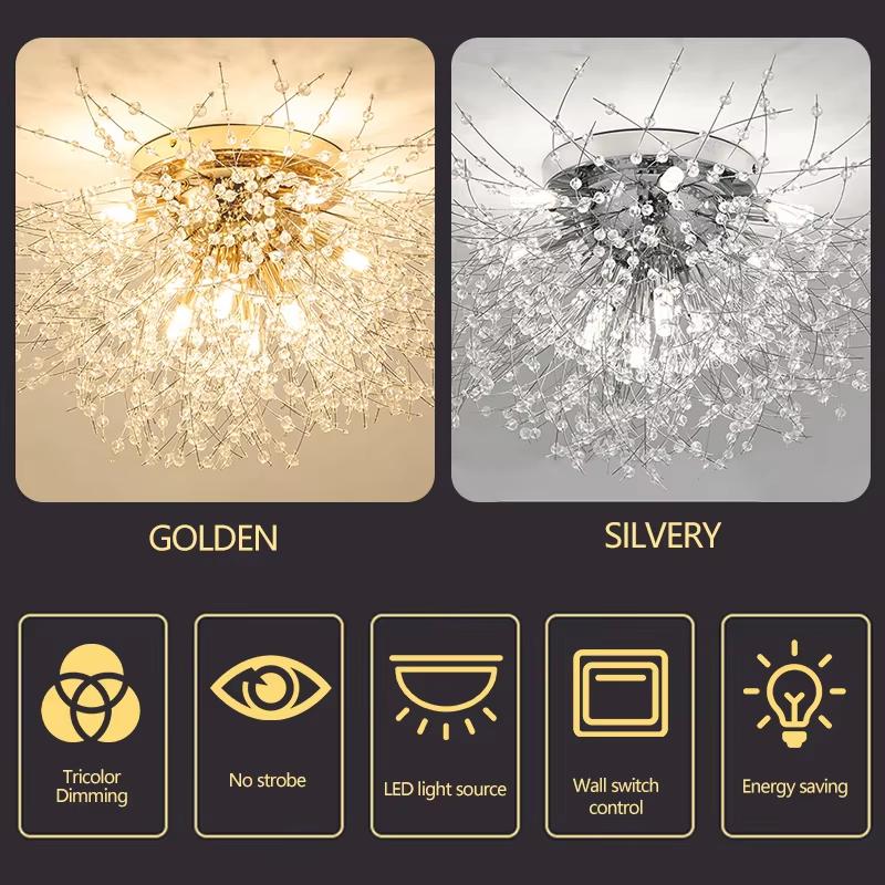 Nordic modern dandelion crystal chandelier ceiling light room home decoration light restaurant light bedroom 220V ceiling light
