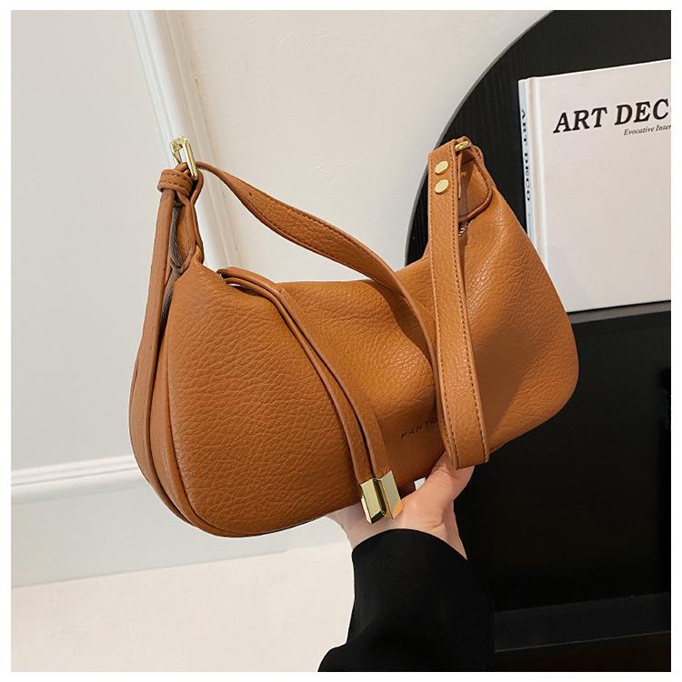 Bag Women's New Simple Texture Shoulder Messenger Bag Lychee Pattern Niche Fashion Portable Dumpling Bag