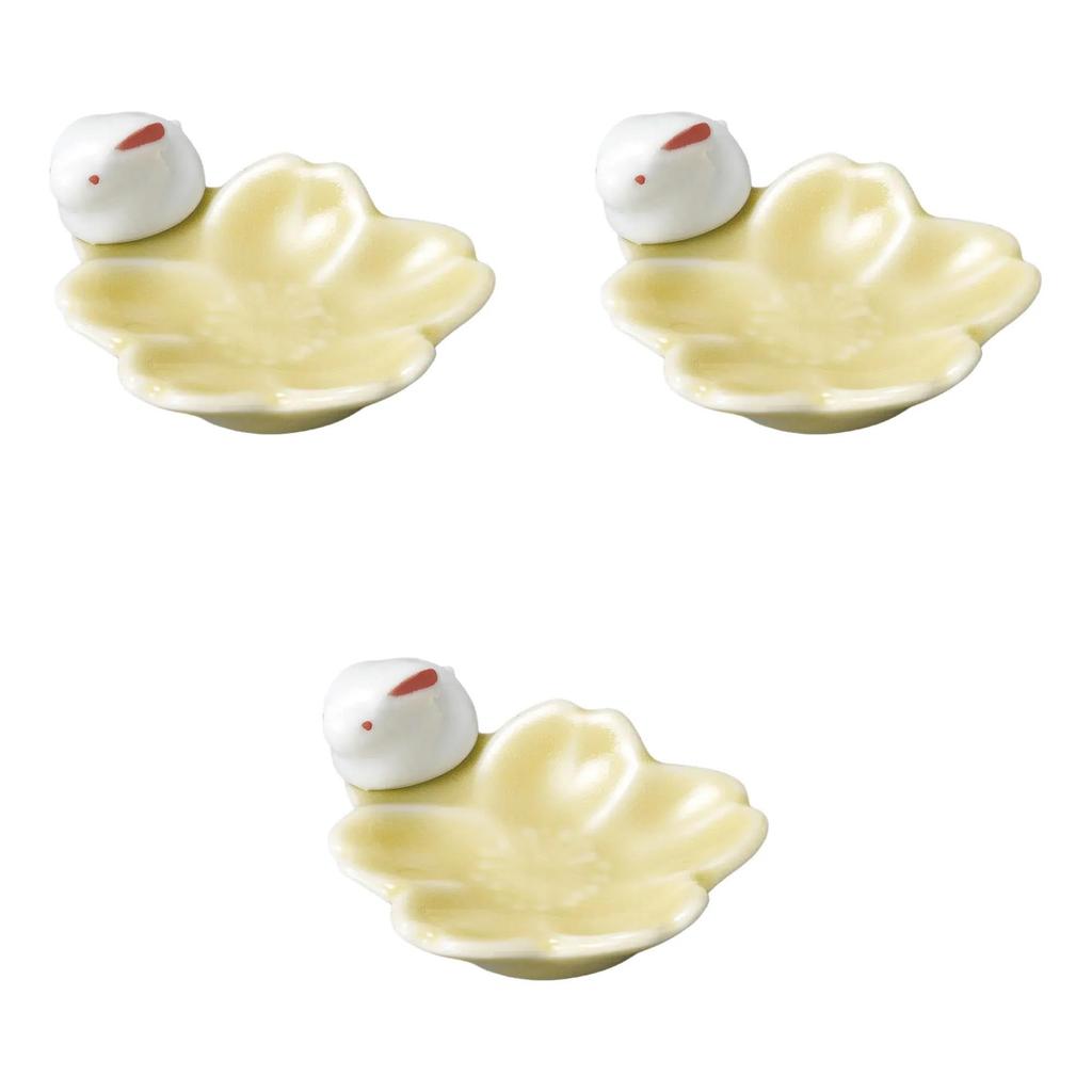 Set of 3 Yellow Sakura Rabbit Flower Chopstick Rests X 4 X 2 Chopstick Rests by Setomonohonpo [4.5 Cm]