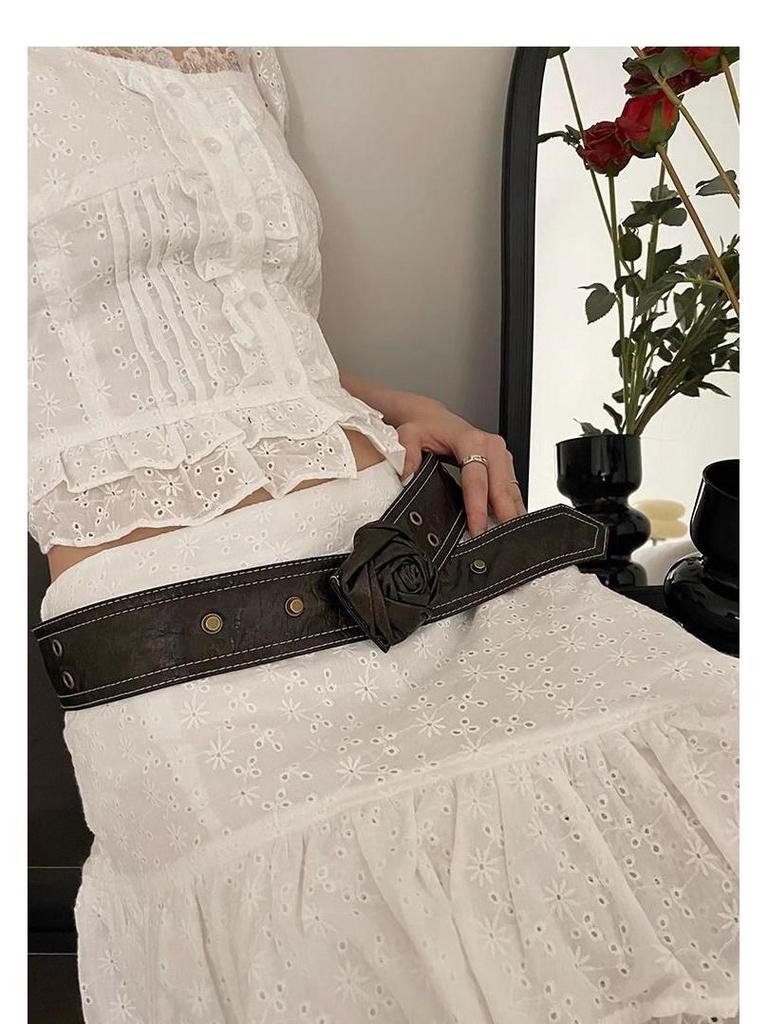 Women's Sexy Retro Rose Waist Chain Belt - Y2K Style Brown Leather Cincher