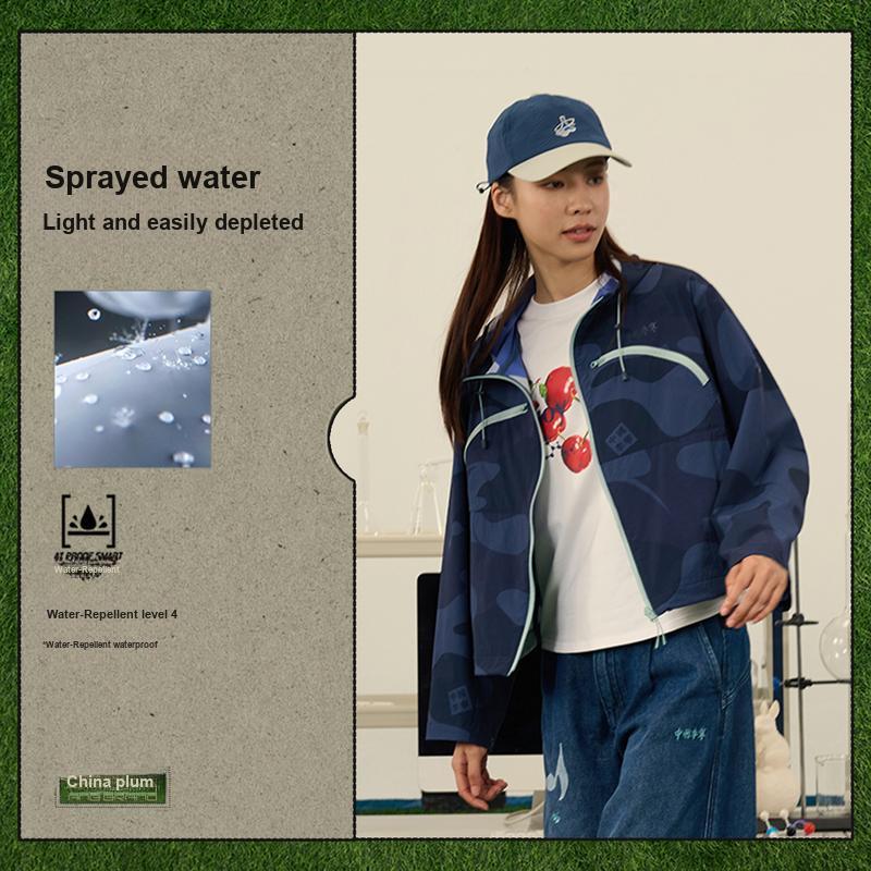 Li Ning ANB Collaboration Patchwork Zipper Hooded Breathable Versatile Casual Jacket Women Jacket Camouflage-Blue Mist-Grey AFDV998-1