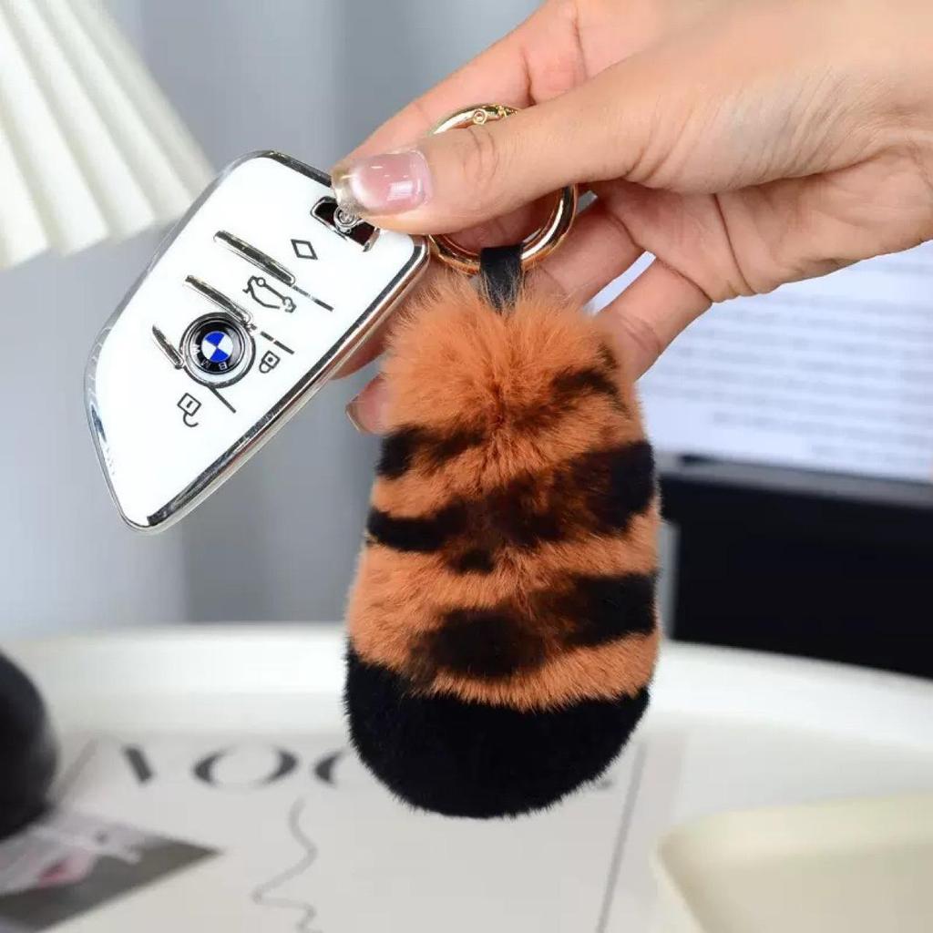 Cute Cartoon Rex Rabbit Fur Tiger Tail Bag Charm & Keychain
