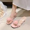 Shoes Womens Slippers Outdoor Thin Heels Luxury Slides Heeled Mules Flower Pantofle Summer Designer High 2025Floral Elegant Pum