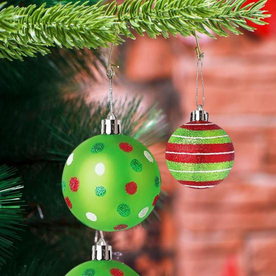 12 Pcs 2.4 Inch Christmas Ball Ornaments Glittering Red Green Plastic Hanging Balls Swirl Candy Cane Elf Balls Xmas
