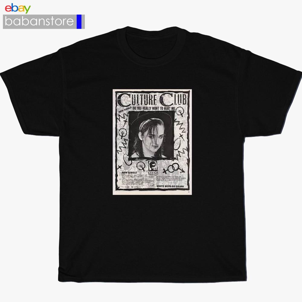 

New CULTURE CLUB WHITE BOY GEORGE POP logo Black TShirt Size S3XL Unisex T-Shirt XXL