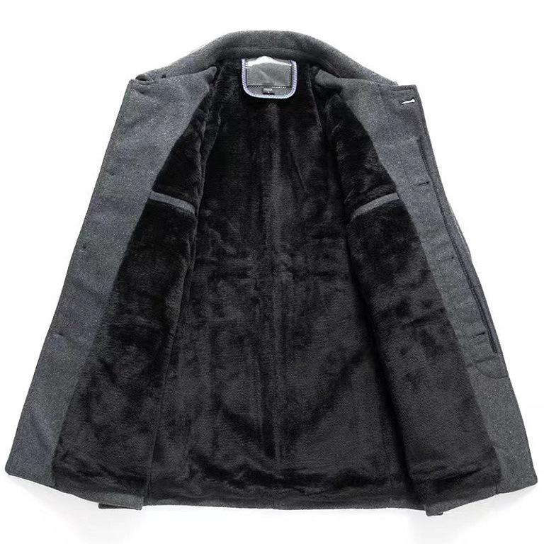 Men's Mid-Length Wool Lapel Winter Coat - Inner Lined, Middle-Aged Business Jacket 03