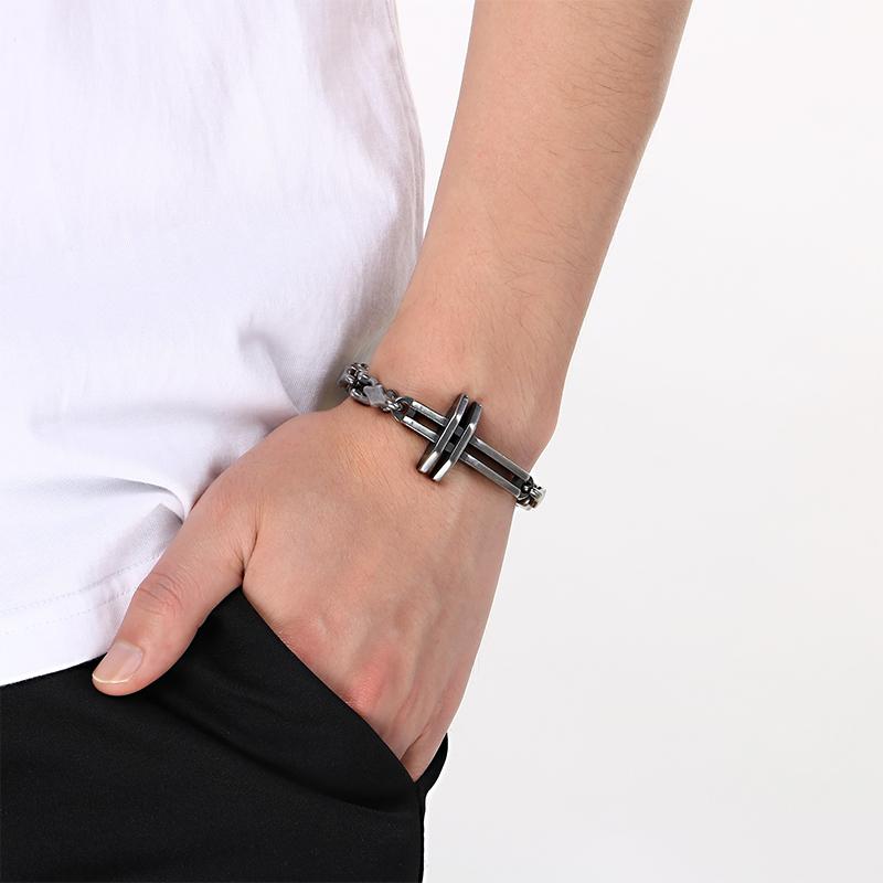 Cross Charm Stainless Steel Bracelet for Men Polished 18-22cm Minimalist Trendy Jewelry Punk Vintage Accessory Daily Gifts