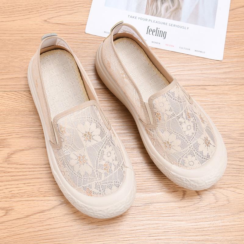 Women Shoes Summer Breathable Mesh Shoes Canvas Platform Shoe Shallow Mouth Single Shoes Slip on Loafers Women's Casual Footwear