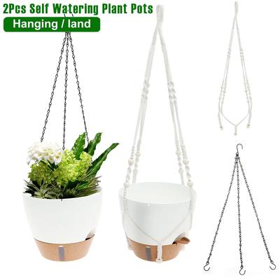 2Pcs Self Watering Plant Pots Plastic Automatic Watering Hanging Flower Pots with Drainage Hole for Indoor Outdoor Decoration