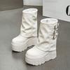 Thick Sole Women's Platform Shoes Buckle Straps Street Style White Black High Heel Mid-Calf Boots Slip On Size 35-40 Botas Mujer