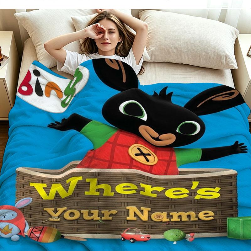 1PC Bing Custom Name Patterned Flannel Blanket Suitable For All Seasons for Home Decor Warmth and Comfort Gifts Holiday Present