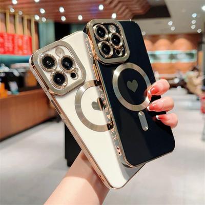 Aşk Kalp Kablosuz Şarj Telefon Kılıfı Iphone 14 13 12 11 Pro Max 14 Artı 14pro Darbeye Dayanıklı Kaplama Manyetik Yumuşak Arka Kapak