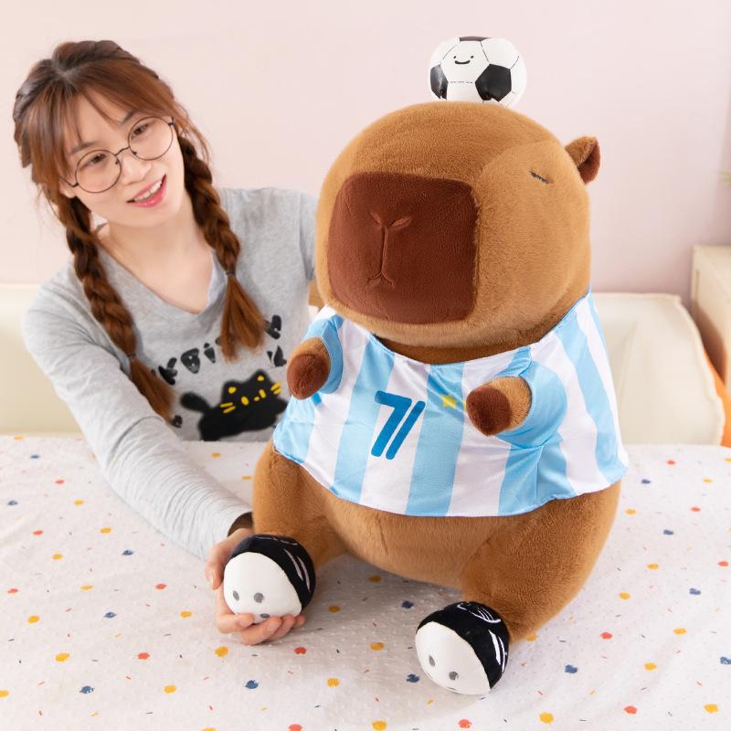 Football Player Capybara Kapibara Plush Toy Cute Rag Doll Throw Pillow Doll