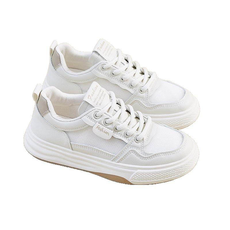 Kleine weiße Schuhe Damen vielseitig Mesh atmungsaktiv flache dicke Sohle 2025 Frühling und Sommer dünn explosiv lässig Papa Sport Board Schuhe