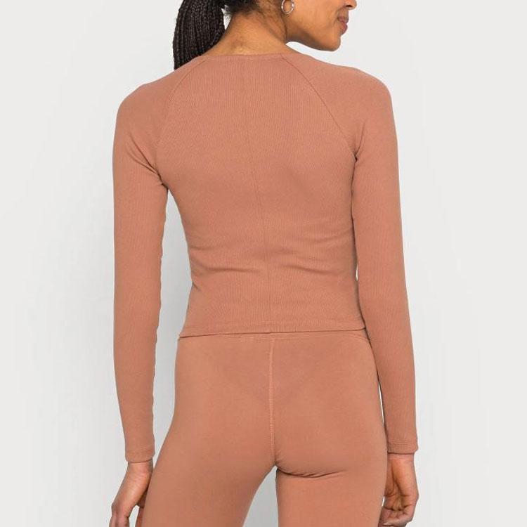 Nike Full Length Double Zipper Knit Fishbone Long Sleeve Raglan T-Shirt Women Tops Brown DM6067-215