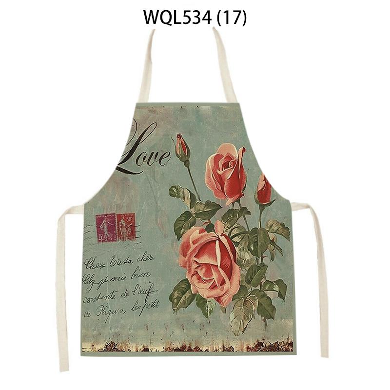 Women Men Retro Bird Flower Butterfly Printed Kitchen Aprons Household Cleaning Pinafore Baking Accessories Linen Cooking Apron