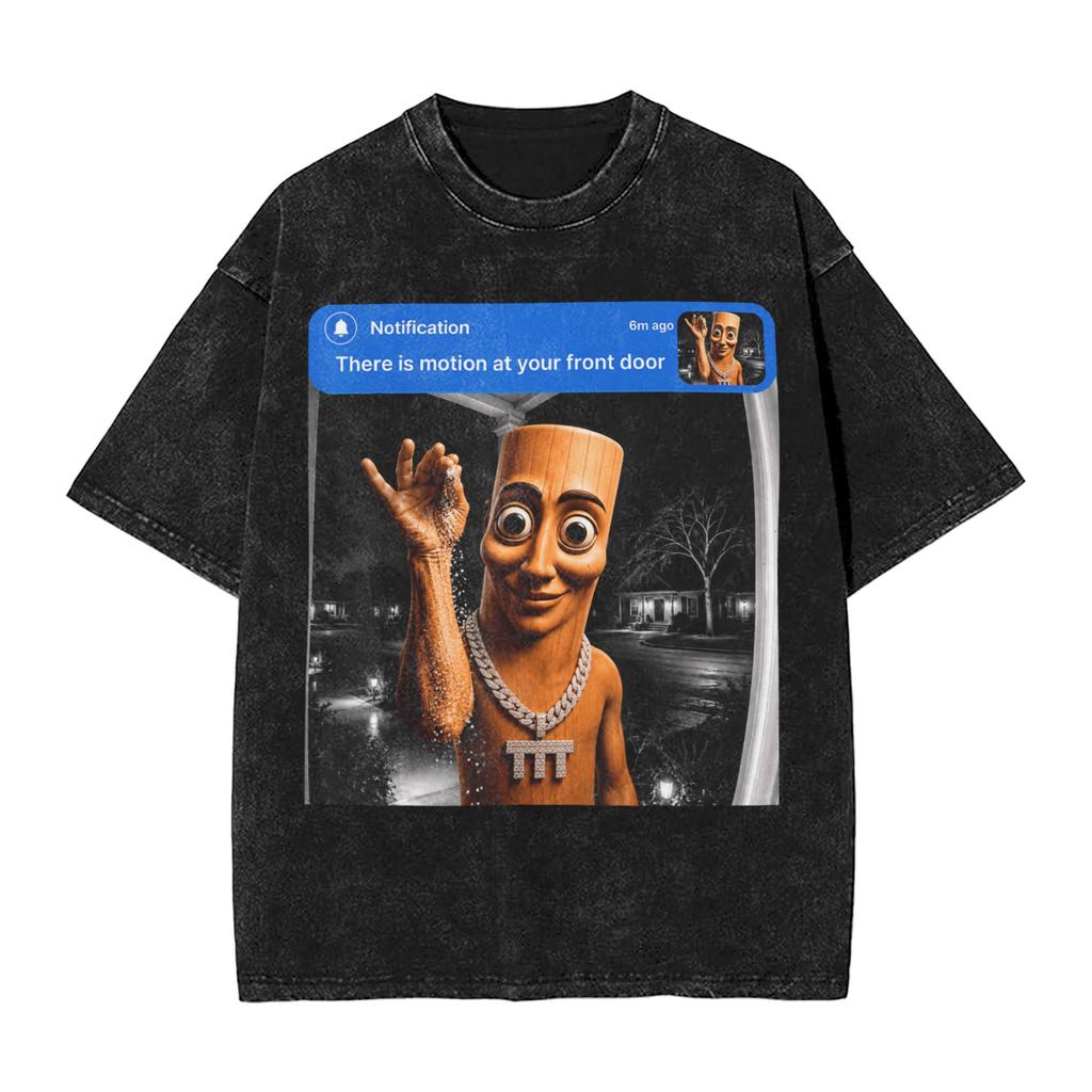 There Is Motion At Your Front Door Tung Tung Tung John Pork Men T Shirts Washed Vintage Tee Shirt Short Sleeve Crewneck Tshirt