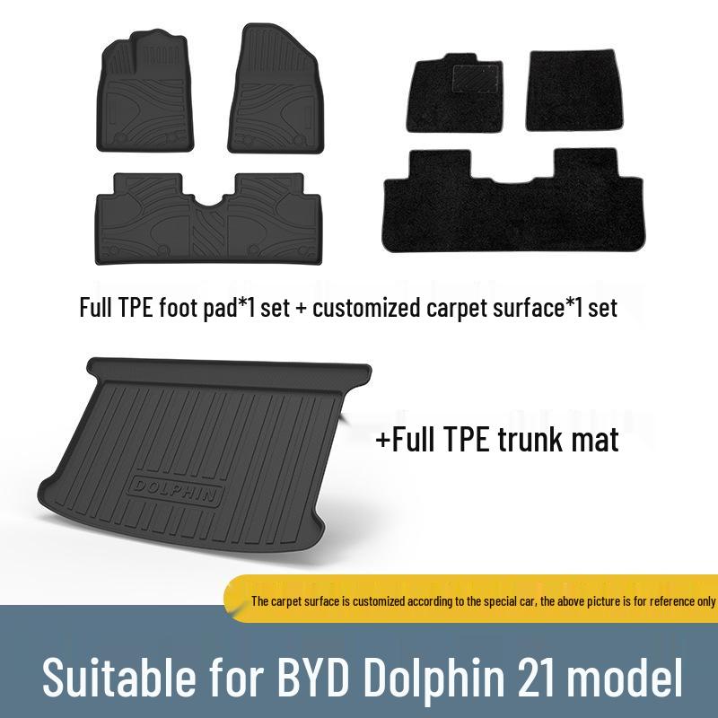 Eco-friendly, Waterproof, Odorless TPE Foot Pads for BYD Dolphin Trunk Mats with Galaxy Carpet Surface.
