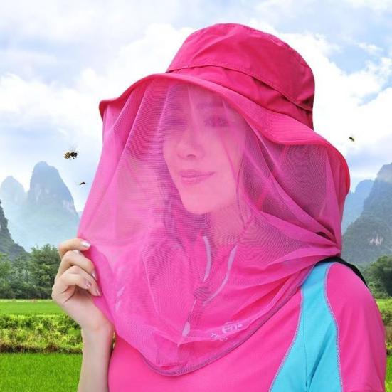 Mosquito Head Net Hat Sun Protection Bucket Hat with Hidden Net Mesh Foldable Fly Protection Netting Hat for Outdoor Fishing Hiking