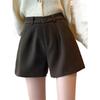 Damen Schwarze Wollene High-Waist A-Linien Weitbein Booty Shorts für Frühling, Herbst und Winter